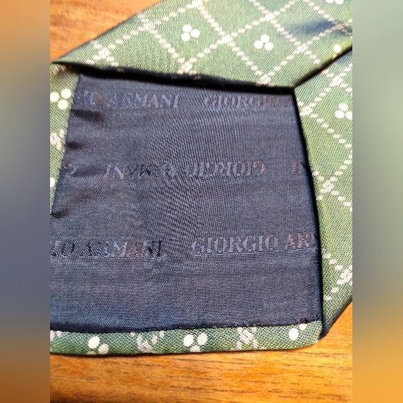 Giorgio Armani Tie, 60% Polyester, 40% Silk, Green & White Pattern Made … - Picture 4 of 10